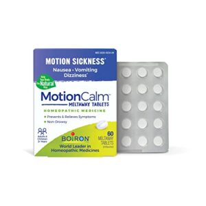 boiron motioncalm relief for nausea, vomiting, or dizziness associated with motion sickness due to travel, amusement rides, and video games or vr – non-drowsy – 60 count