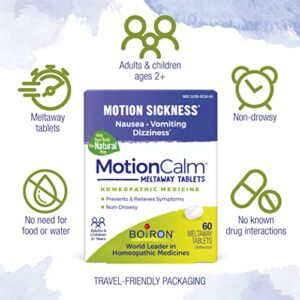 Boiron MotionCalm Relief for Nausea, Vomiting, or Dizziness associated with Motion Sickness Due to Travel, Amusement Rides, and Video Games or VR - Non-Drowsy - 60 Count