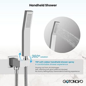 gotonovo Polish Chrome Rain Mixer Shower Faucet Set with Waterfall Tub Spout 10 inch Square Rainfall Shower Head with Handheld Spray Wall Mounted Rough-in Valve and Trim Included