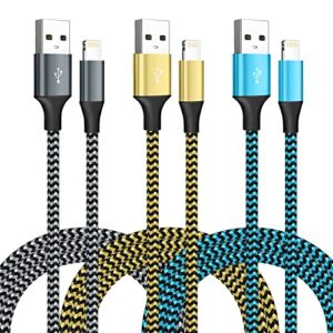 [apple mfi certified] iphone charger 3 pack 6ft usb lightning cable fast charging nylon braided iphone charger cord compatible with iphone 14/13/12/11 pro max/xs max/xr/xs/x/8/7/plus/6s/6/se/5s/ipad