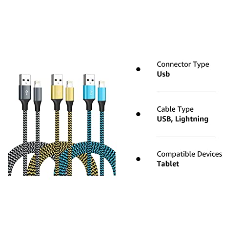 [Apple MFi Certified] iPhone Charger 3 Pack 6FT USB Lightning Cable Fast Charging Nylon Braided iPhone Charger Cord Compatible with iPhone 14/13/12/11 Pro Max/XS MAX/XR/XS/X/8/7/Plus/6S/6/SE/5S/iPad