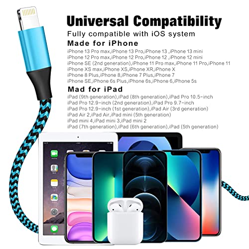 [Apple MFi Certified] iPhone Charger 3 Pack 6FT USB Lightning Cable Fast Charging Nylon Braided iPhone Charger Cord Compatible with iPhone 14/13/12/11 Pro Max/XS MAX/XR/XS/X/8/7/Plus/6S/6/SE/5S/iPad