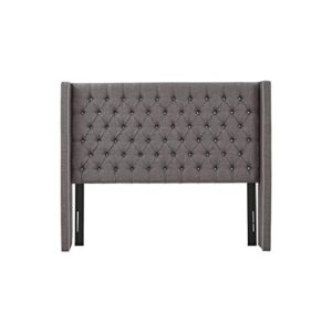 Madison Park Amelia Upholstered Nail Head Trim Wingback Button Tufted Headboard Modern Contemporary Metal Legs Padded Bedroom Décor Accent, Queen, Dark Grey