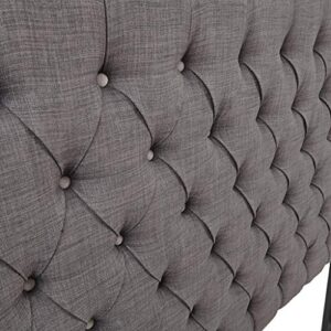 Madison Park Amelia Upholstered Nail Head Trim Wingback Button Tufted Headboard Modern Contemporary Metal Legs Padded Bedroom Décor Accent, Queen, Dark Grey