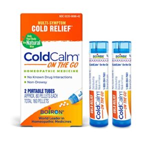 boiron coldcalm on the go cold relief for sneezing, runny nose, nasal congestion, and sore throat – 2 count (160 pellets)