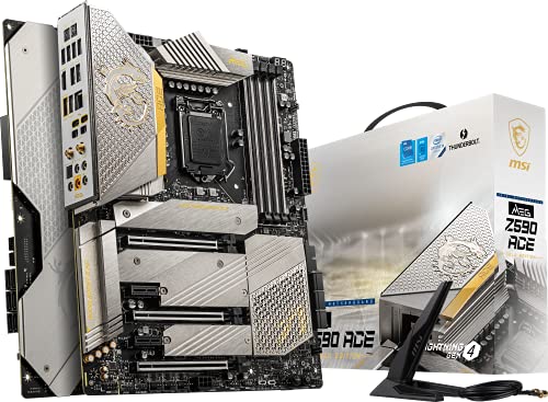 MSI MEG Z590 ACE Gold Edition Gaming Motherboard (ATX, 11th/10th Gen Intel Core, LGA 1200 Socket, SLI/CFX, DDR4, PCIe 4, M.2 Slots, USB 3.2 Gen 2, Wi-Fi 6E, Mystic Light RGB)