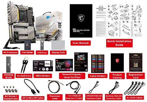 MSI MEG Z590 ACE Gold Edition Gaming Motherboard (ATX, 11th/10th Gen Intel Core, LGA 1200 Socket, SLI/CFX, DDR4, PCIe 4, M.2 Slots, USB 3.2 Gen 2, Wi-Fi 6E, Mystic Light RGB)