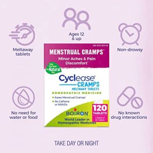 Boiron Cyclease Cramp Tablets for Relief from Minor Aches, Pain, and Discomfort from Menstrual Cramps - 120 Count (2 Pack of 60)
