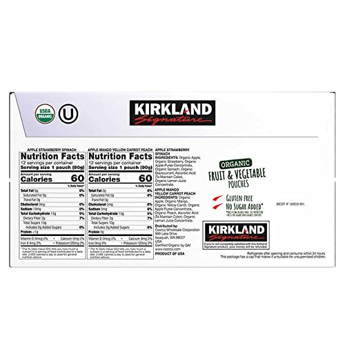 Kirkland Signature Organic Fruit & Vegetable Pouches (24/3.2 Oz Net Wt 76.8 Oz),