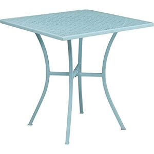 flash furniture commercial grade 28″ square sky blue indoor-outdoor steel patio table
