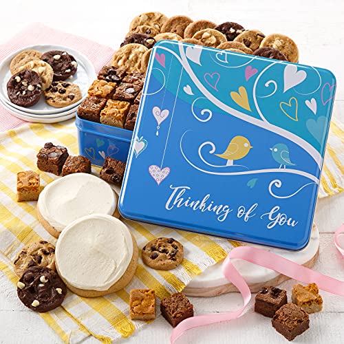 Mrs. Fields - Thinking of You Combo Gift Tin, Assorted with 24 Nibblers Bite-Sized Cookies, 3 Brownie Bars and 2 Frosted Round Cookies (29 count)