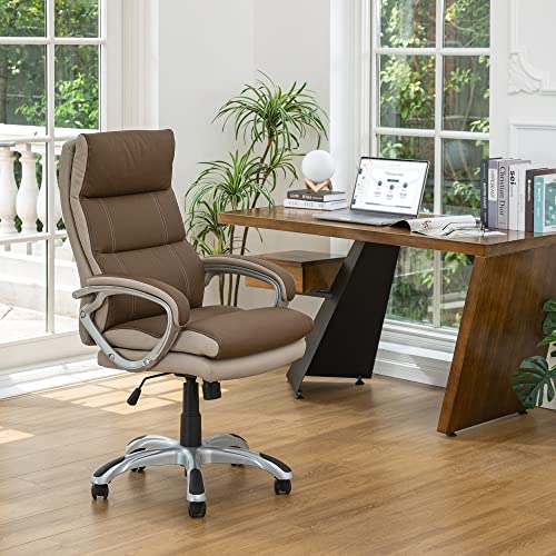 glitzhome Executive Office Chair Back, High Back Office Chair,Computer PU Leather Chair Swivel Rolling Adjustable Managerial Home Desk Chair with Padded Armrests and Lumbar Support Coffee