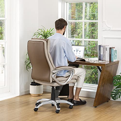 glitzhome Executive Office Chair Back, High Back Office Chair,Computer PU Leather Chair Swivel Rolling Adjustable Managerial Home Desk Chair with Padded Armrests and Lumbar Support Coffee