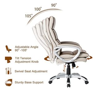 glitzhome Executive Office Chair Back, High Back Office Chair,Computer PU Leather Chair Swivel Rolling Adjustable Managerial Home Desk Chair with Padded Armrests and Lumbar Support Coffee