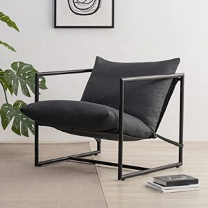 zinus aidan sling accent chair / metal framed armchair with shredded foam cushioning, dark grey