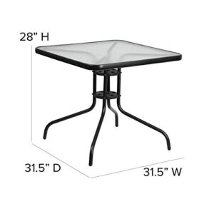Flash Furniture 31.5'' Square Tempered Glass Metal Table, Clear/Black