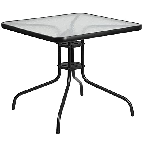 Flash Furniture 31.5'' Square Tempered Glass Metal Table, Clear/Black