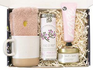 self care kit & spa gift set – perfect for birthday, get well soon, sympathy, holiday, thank you & thinking of you – includes peaceful tea & mug care package (no greeting card)