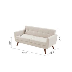 Tbfit 65" W Loveseat Sofa, Mid Century Modern Decor Love Seats Furniture, Button Tufted Upholstered Love Seat Couch for Living Room (Cream Beige)