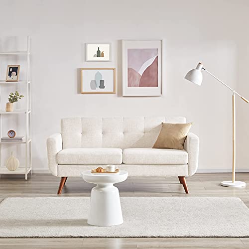 Tbfit 65" W Loveseat Sofa, Mid Century Modern Decor Love Seats Furniture, Button Tufted Upholstered Love Seat Couch for Living Room (Cream Beige)