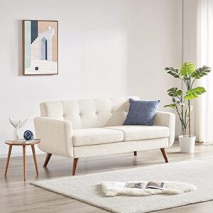 Tbfit 65" W Loveseat Sofa, Mid Century Modern Decor Love Seats Furniture, Button Tufted Upholstered Love Seat Couch for Living Room (Cream Beige)