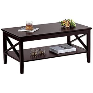 ChooChoo Oxford Coffee Table with Thicker Legs, Espresso Wood Coffee Table with Storage for Living Room 40 inches