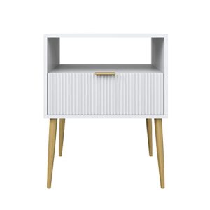 Nathan James James Mid-Century Accent Side or End Table with Storage, Wood Frame, 1, White/Gold