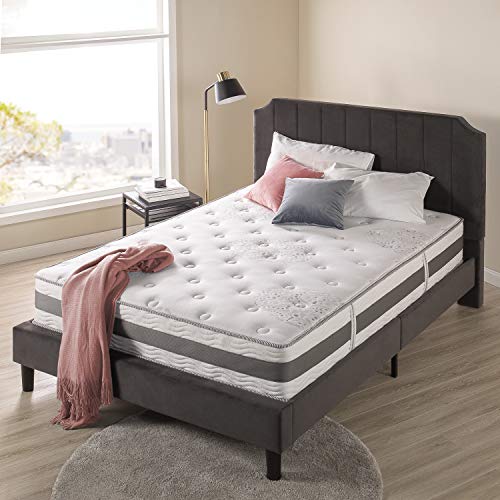 Zinus 12 Inch Gel-Infused Memory Foam Hybrid Mattress, Queen & Shalini Upholstered Diamond Stitched Platform Bed/Mattress Foundation/Easy Assembly/Strong Wood Slat Support/Dark Grey, Queen