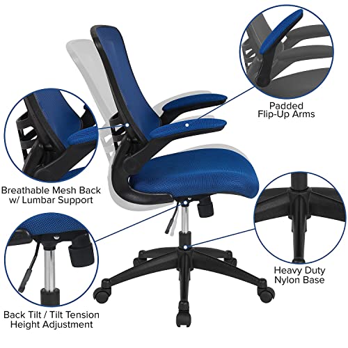 Flash Furniture Kelista Mid-Back Blue Mesh Swivel Ergonomic Task Office Chair with Flip-Up Arms