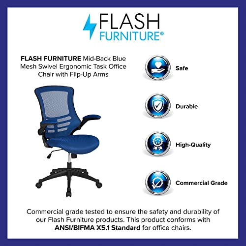 Flash Furniture Kelista Mid-Back Blue Mesh Swivel Ergonomic Task Office Chair with Flip-Up Arms