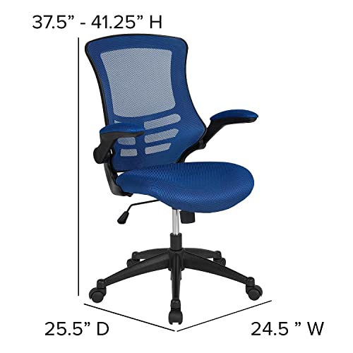 Flash Furniture Kelista Mid-Back Blue Mesh Swivel Ergonomic Task Office Chair with Flip-Up Arms