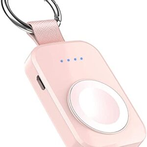 Portable Wireless Charger Compatible for Apple Watch Series 8/UItra/7/6/5/4/3/2/SE/Nike, Compact Magnetic iWatch Charger 1000mAh Power Bank Keychain Style Gift Your Mother Girl Birthday-Pink