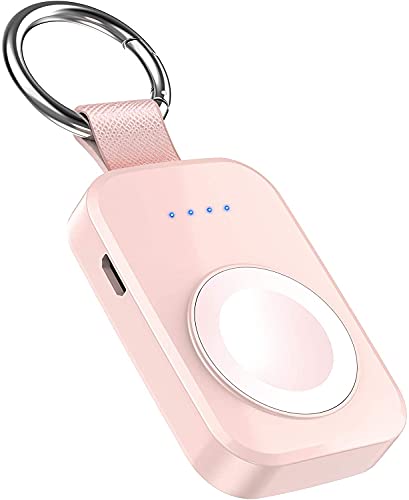 Portable Wireless Charger Compatible for Apple Watch Series 8/UItra/7/6/5/4/3/2/SE/Nike, Compact Magnetic iWatch Charger 1000mAh Power Bank Keychain Style Gift Your Mother Girl Birthday-Pink