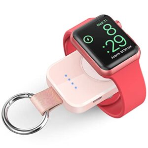 portable wireless charger compatible for apple watch series 8/uitra/7/6/5/4/3/2/se/nike, compact magnetic iwatch charger 1000mah power bank keychain style gift your mother girl birthday-pink