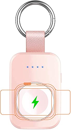 Portable Wireless Charger Compatible for Apple Watch Series 8/UItra/7/6/5/4/3/2/SE/Nike, Compact Magnetic iWatch Charger 1000mAh Power Bank Keychain Style Gift Your Mother Girl Birthday-Pink