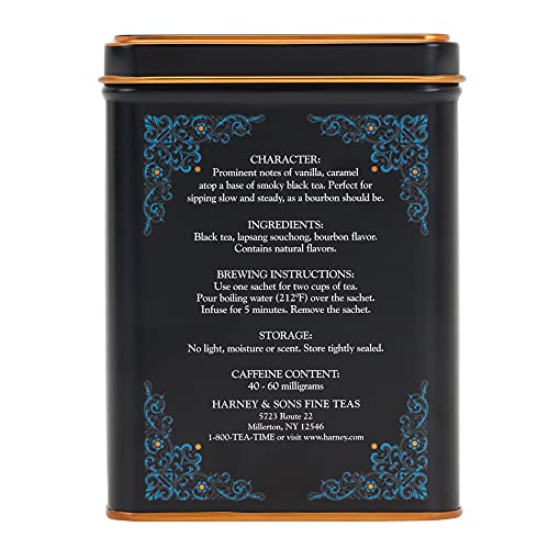 Harney & Sons Black Cask Bourbon Tea, 20 Sachets of Smoky Black Tea with Light Caramel Flavors