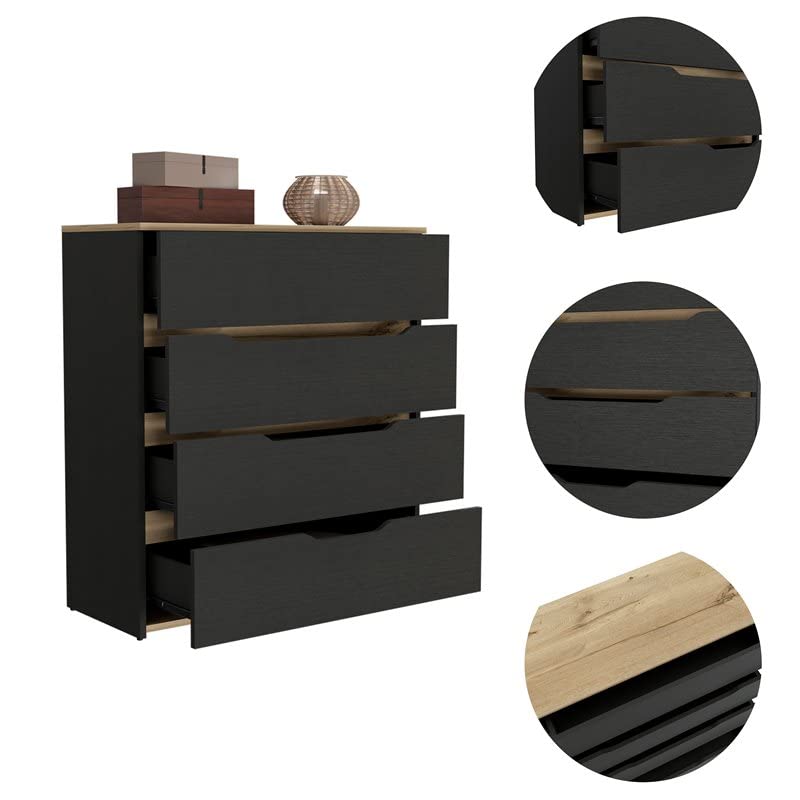 Atlin Designs Modern 4-Drawer Wood Bedroom Dresser in Black/Light Oak