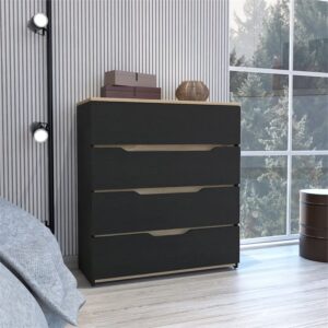 Atlin Designs Modern 4-Drawer Wood Bedroom Dresser in Black/Light Oak