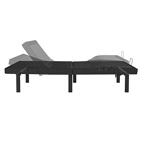 Flash Furniture Selene Adjustable Bed Base-Black Anti-Skid Upholstery-Height Adjustable Legs-Programmable Wireless Remote-Independent Head/Foot Incline-King