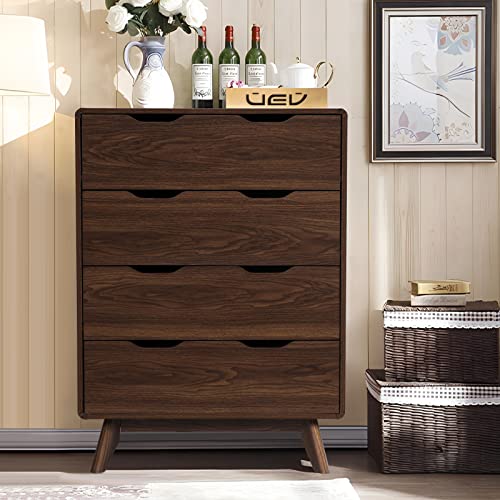 UEV Mid-Century Modern Dresser,4 Drawer Dresser Large Drawers,Chest of Drawers Storage Cabinet,Bedroom Storage Drawer Organizer for Closet, Living Room, Laundry Room(Walnut)