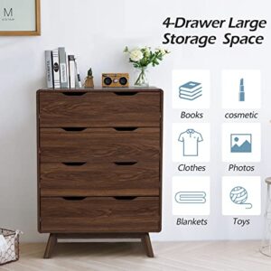 UEV Mid-Century Modern Dresser,4 Drawer Dresser Large Drawers,Chest of Drawers Storage Cabinet,Bedroom Storage Drawer Organizer for Closet, Living Room, Laundry Room(Walnut)