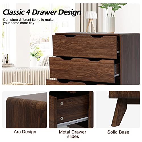 UEV Mid-Century Modern Dresser,4 Drawer Dresser Large Drawers,Chest of Drawers Storage Cabinet,Bedroom Storage Drawer Organizer for Closet, Living Room, Laundry Room(Walnut)