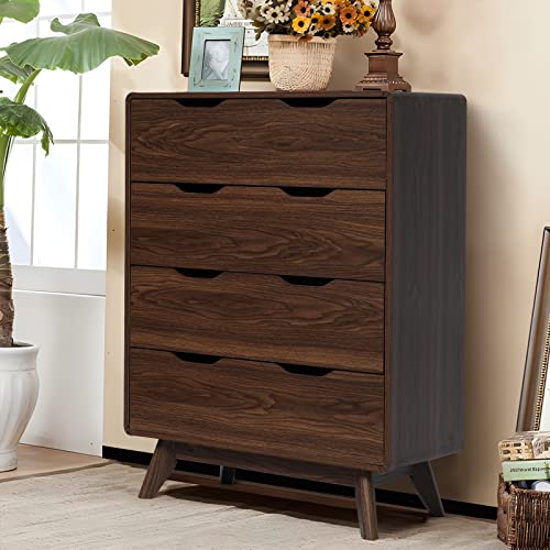 UEV Mid-Century Modern Dresser,4 Drawer Dresser Large Drawers,Chest of Drawers Storage Cabinet,Bedroom Storage Drawer Organizer for Closet, Living Room, Laundry Room(Walnut)