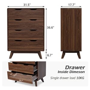 UEV Mid-Century Modern Dresser,4 Drawer Dresser Large Drawers,Chest of Drawers Storage Cabinet,Bedroom Storage Drawer Organizer for Closet, Living Room, Laundry Room(Walnut)