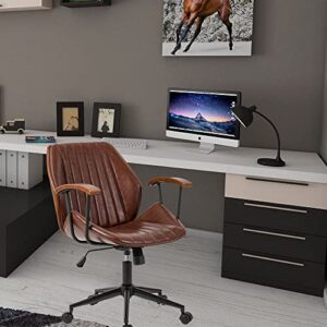 glitzhome Adjustable Mid-Back Home Office Chair, Thick PU Leather Padding for Comfort Ergonomic Design and Lumbar Support, Executive Swivel Desk/Task Chair with Arm,Russet