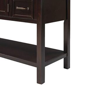 Modern Console Table Sofa Table, 43'' Sideboard Storage Cabinet with 4 Drawers, 1 Cabinet and 1 Shelf, Entryway Table for Living Room/Kitchen Dining Room (Espresso+P@)