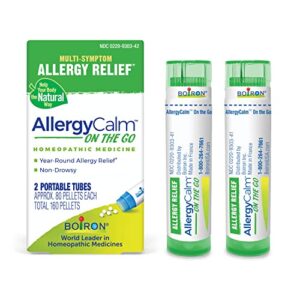 boiron allergycalm on the go for relief from allergy and hay fever symptoms of sneezing, runny nose, and itchy eyes or throat – 2 count (160 pellets)