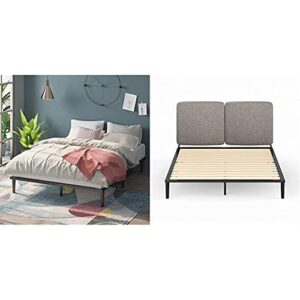 zinus parker platform bed and upholstered split cushion headboard, taupe with tapered legs / wood slat support / no box spring needed / easy assembly, queen