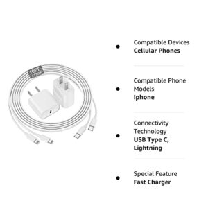 iPhone 14 13 12 11 Fast Charger, [MFi Certified] 10 FT Long USB C to Lightning Cable with 20W USB C Apple Rapid Charging Block, Adapter for iPhone 13 12 11 Pro/Mini/Pro Max/X/8/iPad, 2 Pack