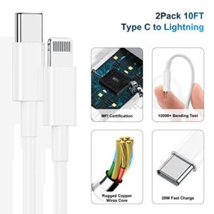 iPhone 14 13 12 11 Fast Charger, [MFi Certified] 10 FT Long USB C to Lightning Cable with 20W USB C Apple Rapid Charging Block, Adapter for iPhone 13 12 11 Pro/Mini/Pro Max/X/8/iPad, 2 Pack